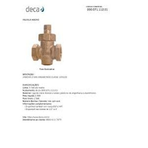 Válvula Macho 2 Vias Engaxetado 1 1/2"" - (00007111201) - Deca