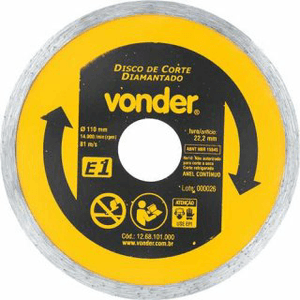 Disco Corte Diamantado com Furo 22mm E1 110mm - Vonder