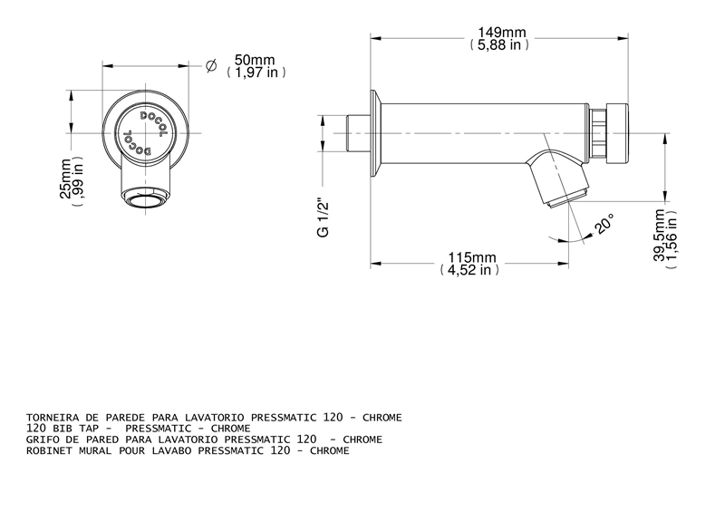 Torneira-para-Lavatorio-de-Parede-Pressmatic-120-Ciclor-Fixo-Cromado---Docol