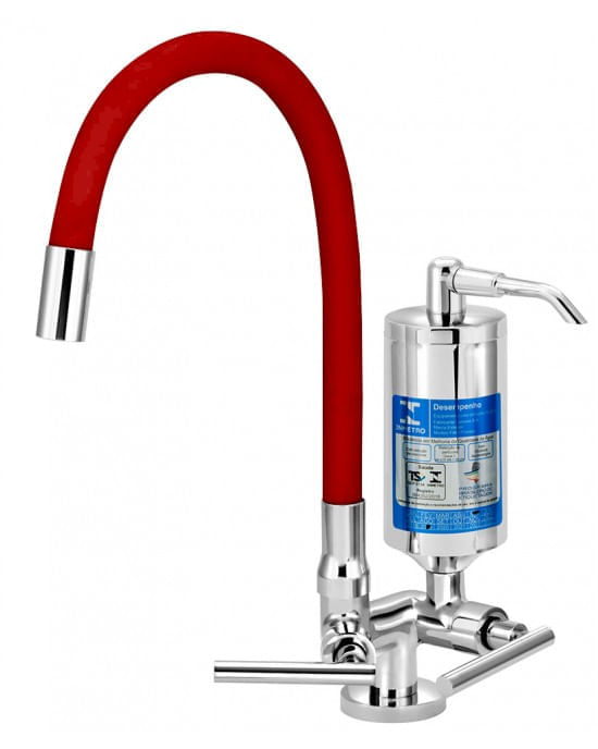 Torneira-para-Cozinha-de-Mesa-com-Filtro-Bica-Alta-C61-Vermelho-Cromado---Esteves