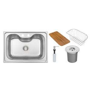 Cuba Tramontina Morgana em Aço Inox com Kit de Acessórios – Lixeira 5L, Tábua de Madeira, Dosador de Sabão, Cesto Aramado e Válvula